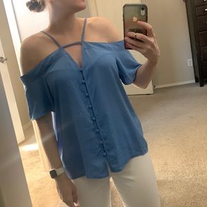 Blue off the shoulder shirt from express size medium